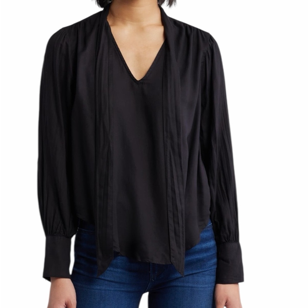 Cloth & Stone Black V-Neck Tie Neck Blouse S NEW?